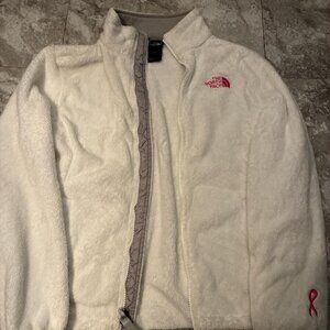 NORTH FACE White and Pink Breast Cancer Zipper Jacket